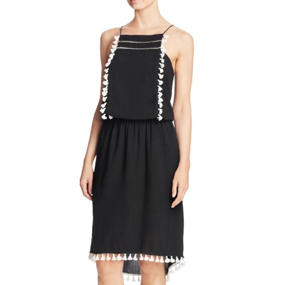 Sofia by Vix Medium Jodie Sheath Dress Swim Cover Up Black Pom Spaghetti Straps